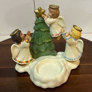 PartyLite Vintage “Little Angels” Votive Holder Christmas Angel Figurine Scene